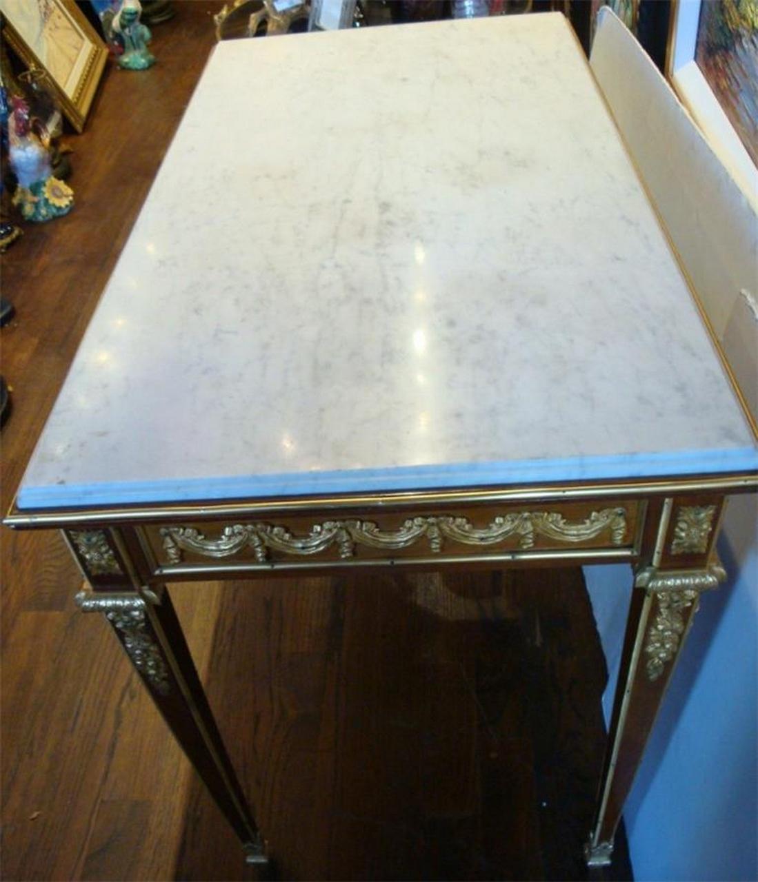 Women's or Men's  Beautiful Museum Qty 1900s French Ormolu Mounted Mahagony Center Marble Table For Sale