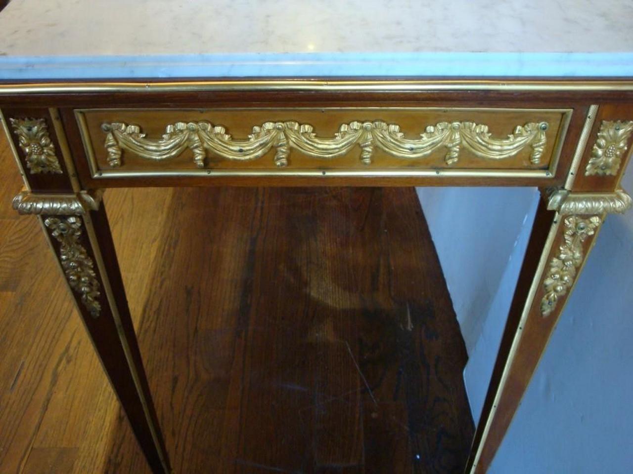  Beautiful Museum Qty 1900s French Ormolu Mounted Mahagony Center Marble Table For Sale 1
