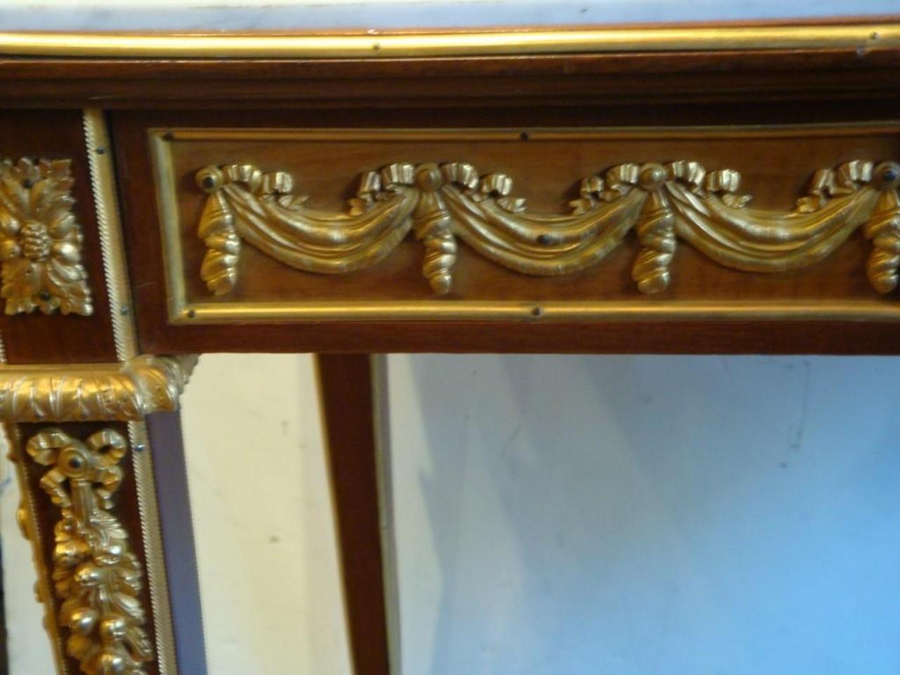  Beautiful Museum Qty 1900s French Ormolu Mounted Mahagony Center Marble Table For Sale 2