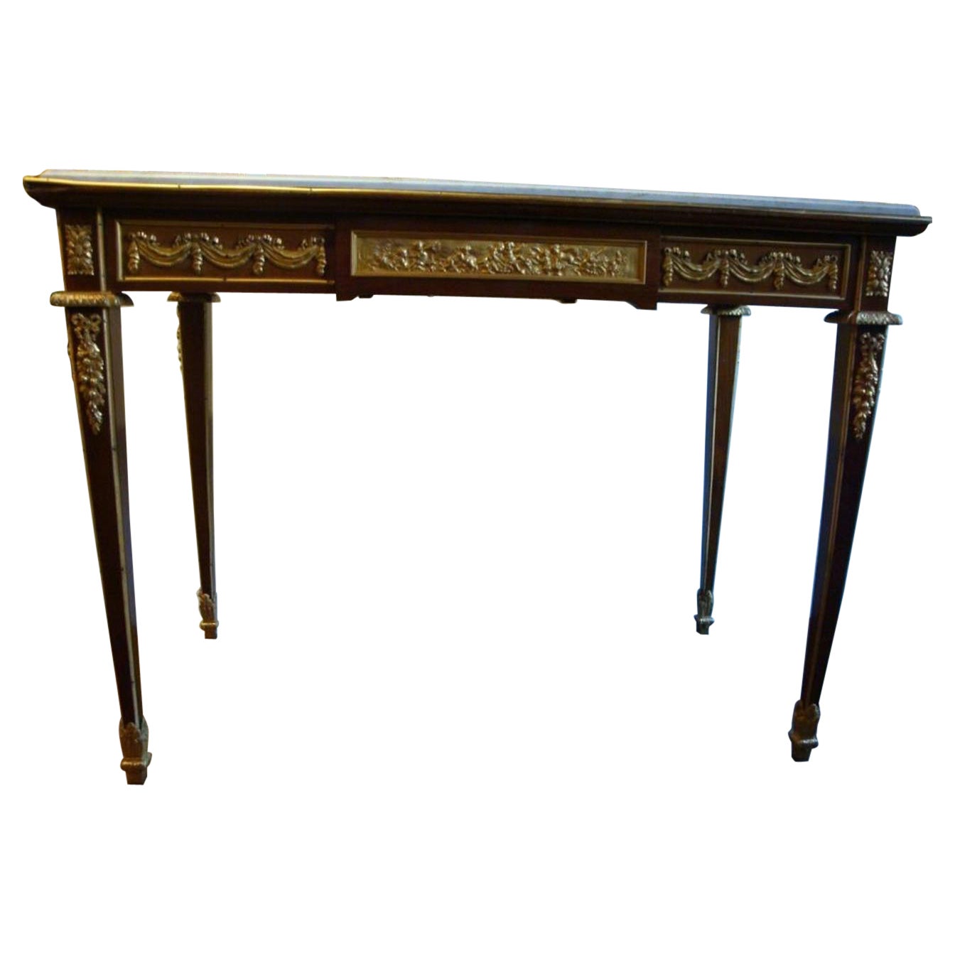 Beautiful Museum Qty 1900s French Ormolu Mounted Mahagony Center Marble Table For Sale