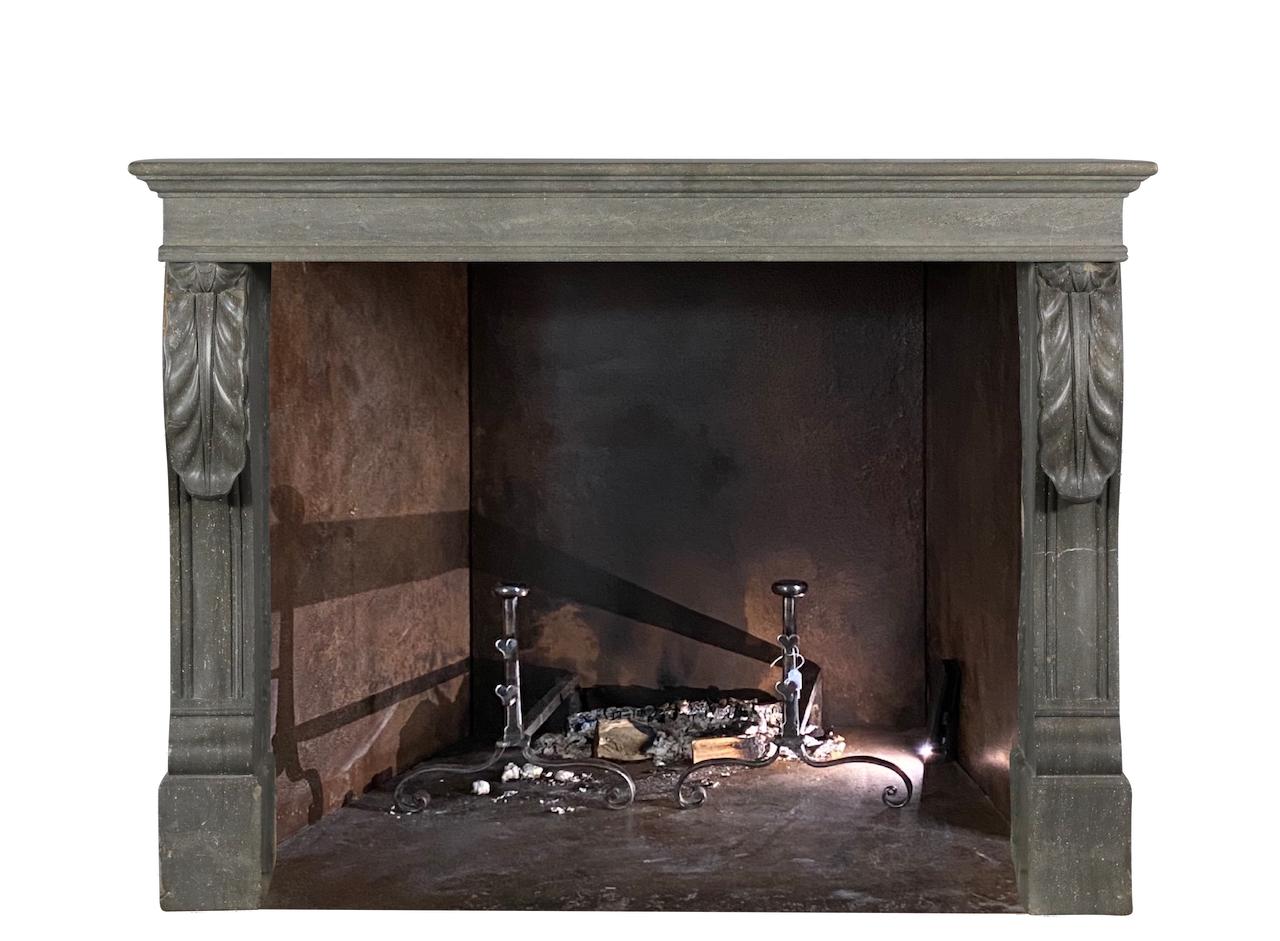Beautiful French Napoleon III Antique Stone Fireplace Surround. Elegant timeless color to blend in a cozy moody interior or to have a nice contrasting objet d'art in a light full room. Create a bespoke interior design with an authentic one of a kind
