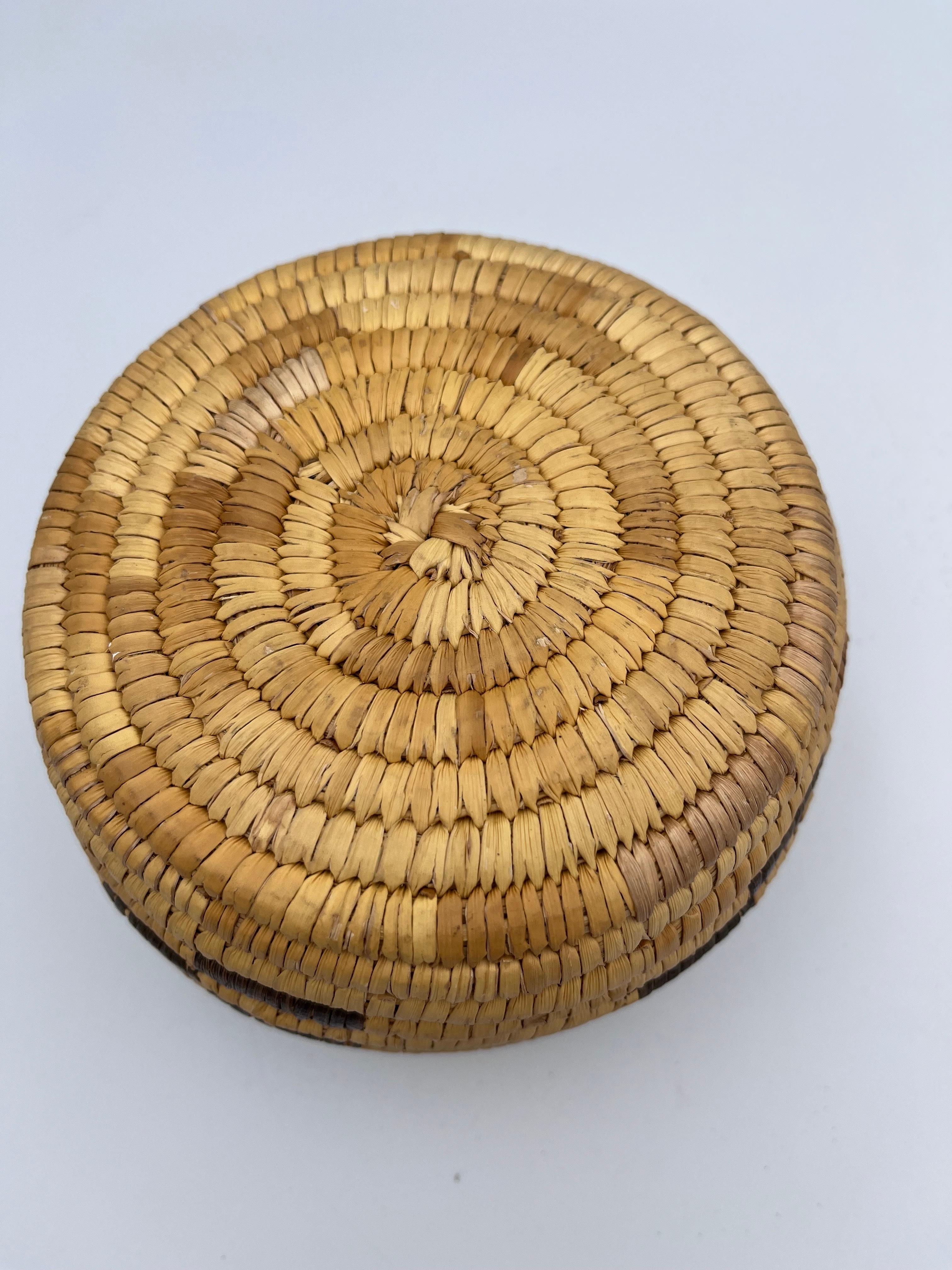 Beautiful Native American Geometric Papago Hand Woven Lidded Basket In condizioni buone in vendita a Red Lion, PA