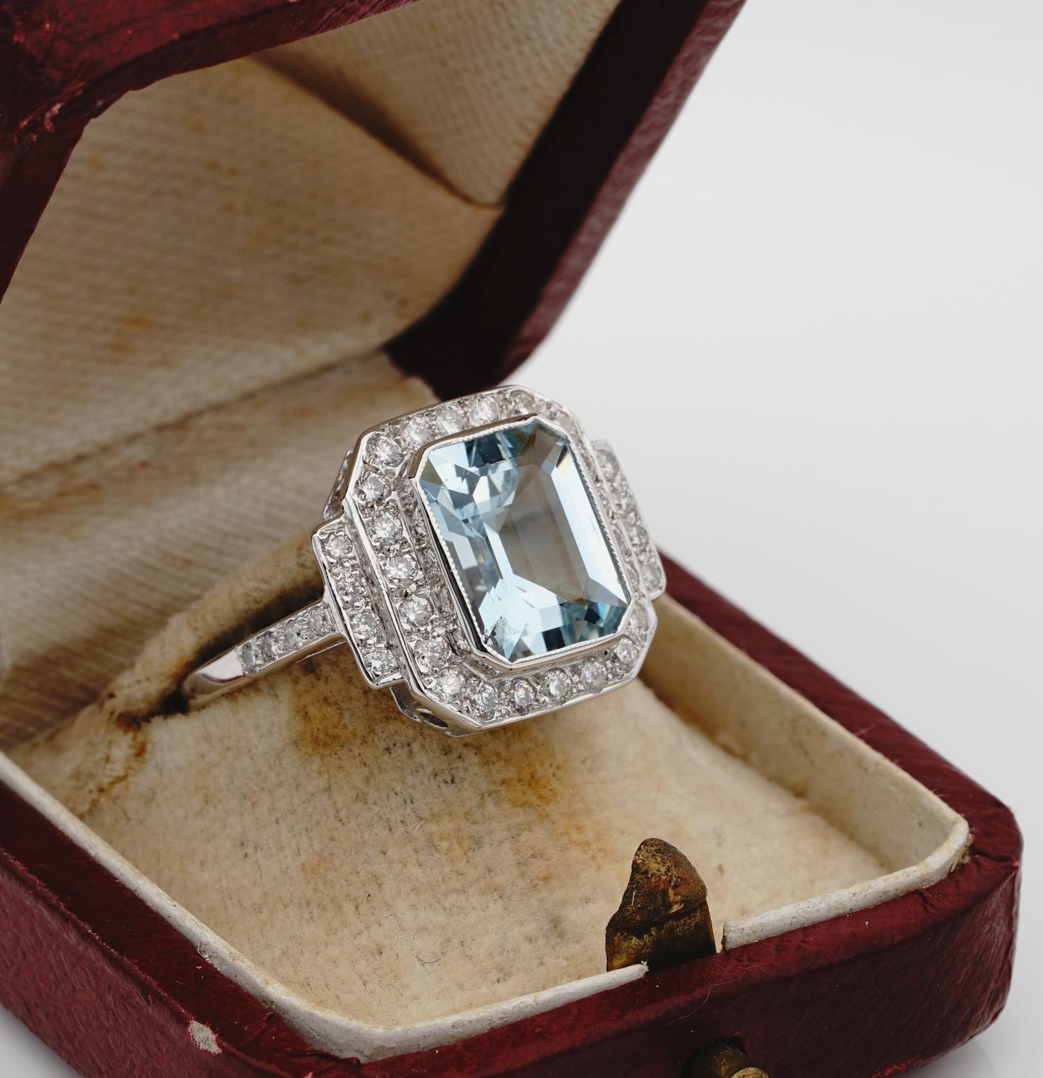 Beautiful Natural Aquamarine Diamond Vintage Ring In Good Condition In Napoli, IT