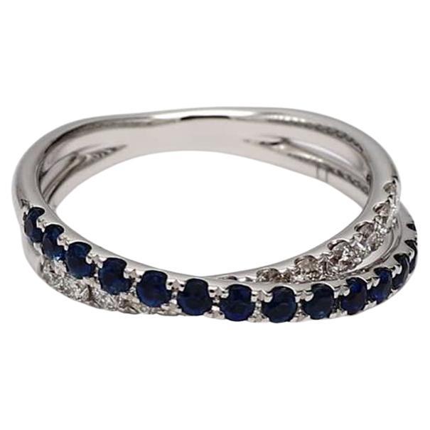 Natural Blue Round Sapphire and White Diamond .84 Carat TW White Gold Band