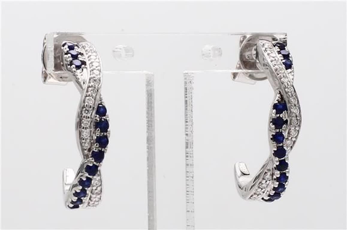 Women's Natural Blue Round Sapphire and White Diamond .65 Carat TW White Gold Earrings For Sale