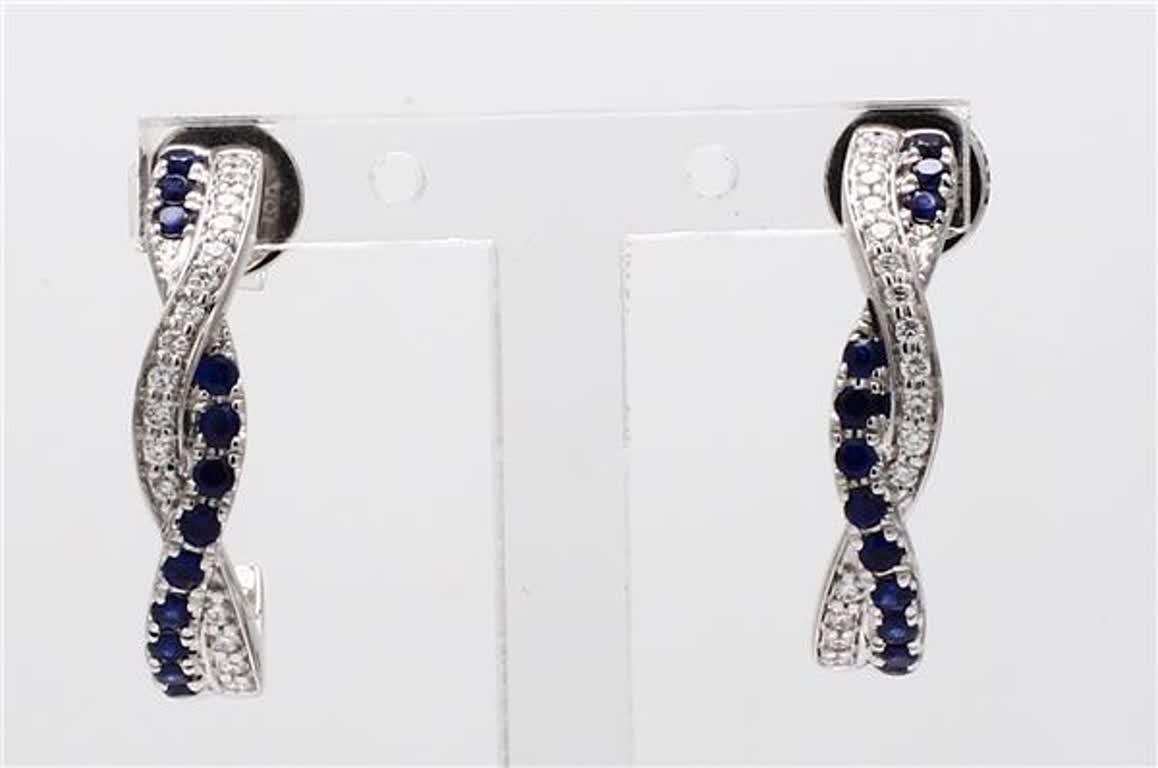 Natural Blue Round Sapphire and White Diamond .65 Carat TW White Gold Earrings For Sale