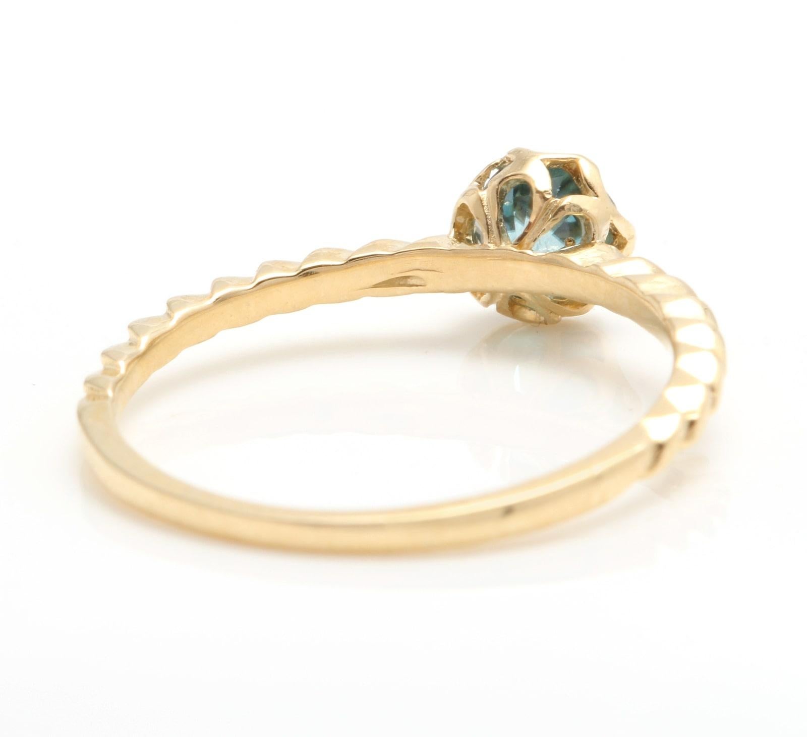 Beautiful Natural Blue Zircon 14K Solid Yellow Gold Ring In New Condition For Sale In Los Angeles, CA