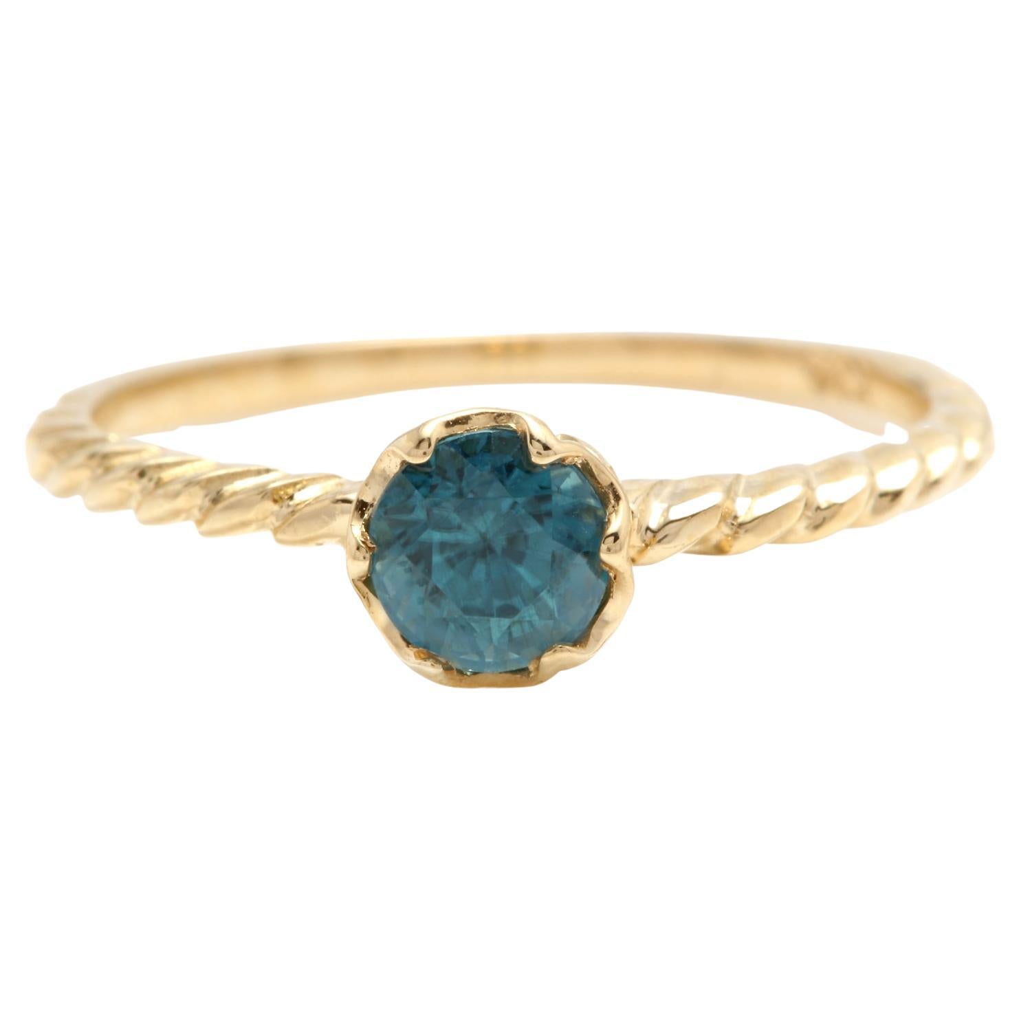 Schöner natürlicher blauer Zirkon 14K massiver Gelbgold Ring