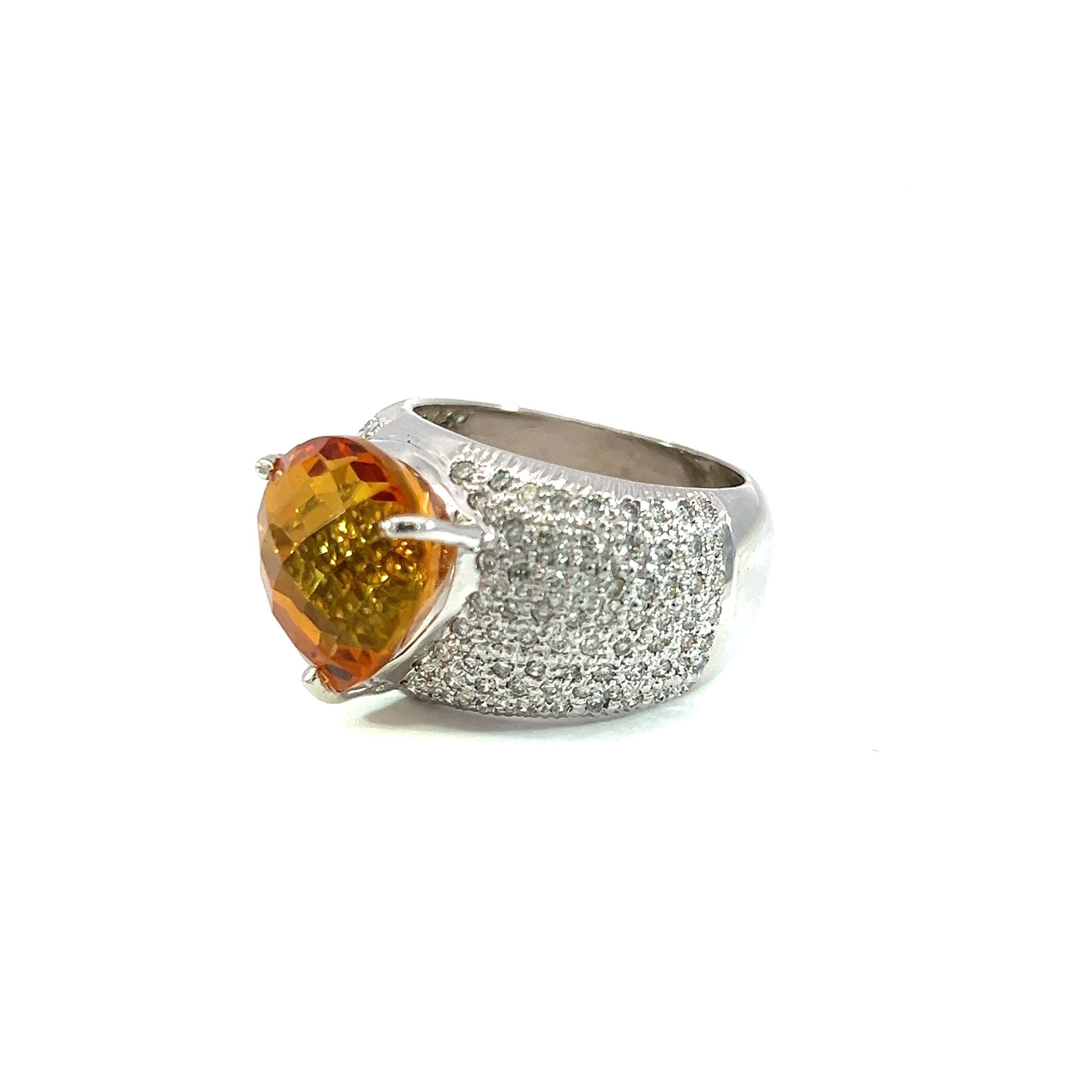 Mixed Cut Beautiful natural citrine and diamond solid gold ring For Sale