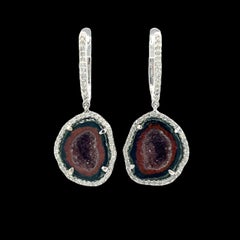 Beautiful natural Druzy quartz and diamonds earrings