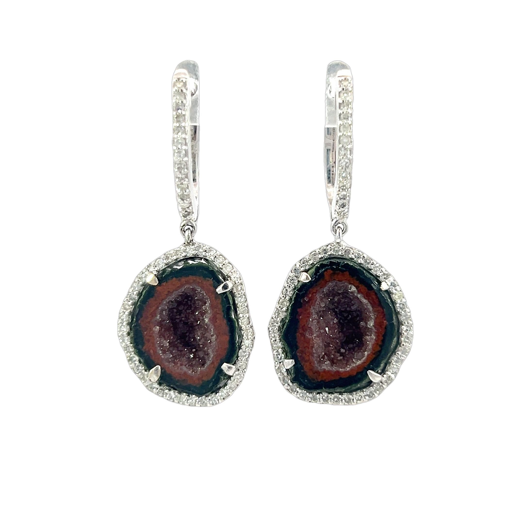 Women's Beautiful natural Druzy quartz and diamonds earrings For Sale