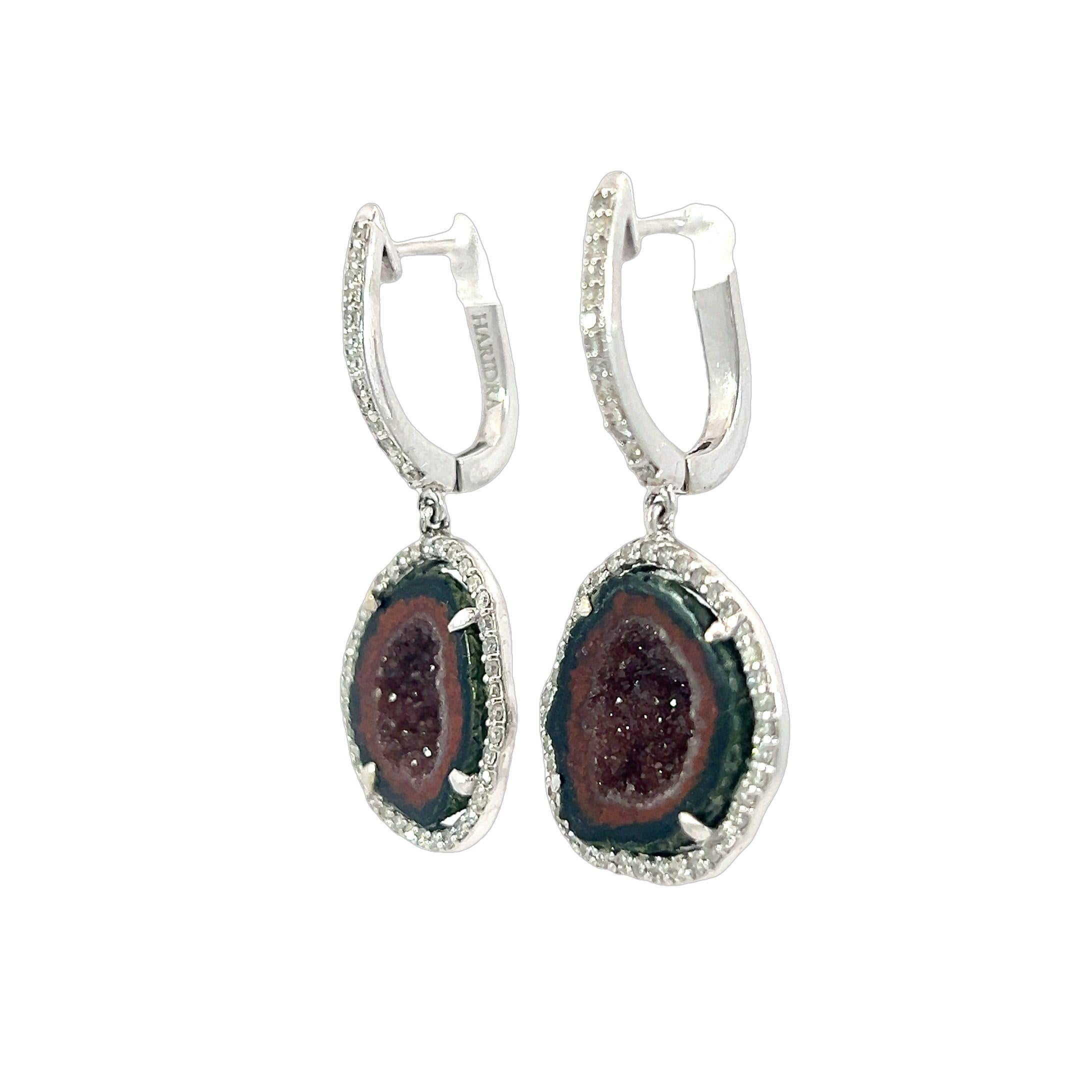 Beautiful natural Druzy quartz and diamonds earrings For Sale 1