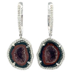 Schöne Ohrringe aus natürlichem Druzy-Quarz und Diamanten