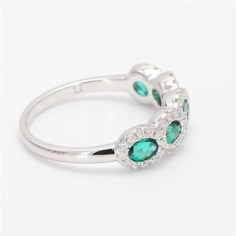 Women's Natural Oval Emerald and White Diamond White Gold 1.00 Carat TW Wedding Band For Sale