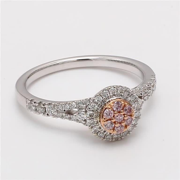 Natürlicher rosa runder und weißer Diamant .36 Karat TW Roségold Cluster-Ring 1