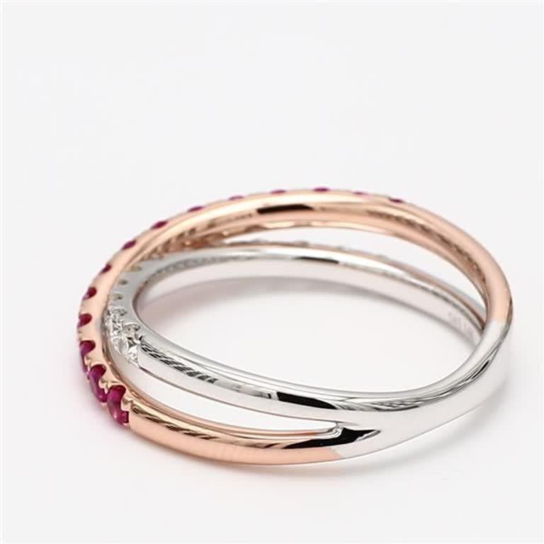 Contemporary Natural Red Round Ruby and White Diamond .85 Carat TW Rose Gold Wedding Band For Sale
