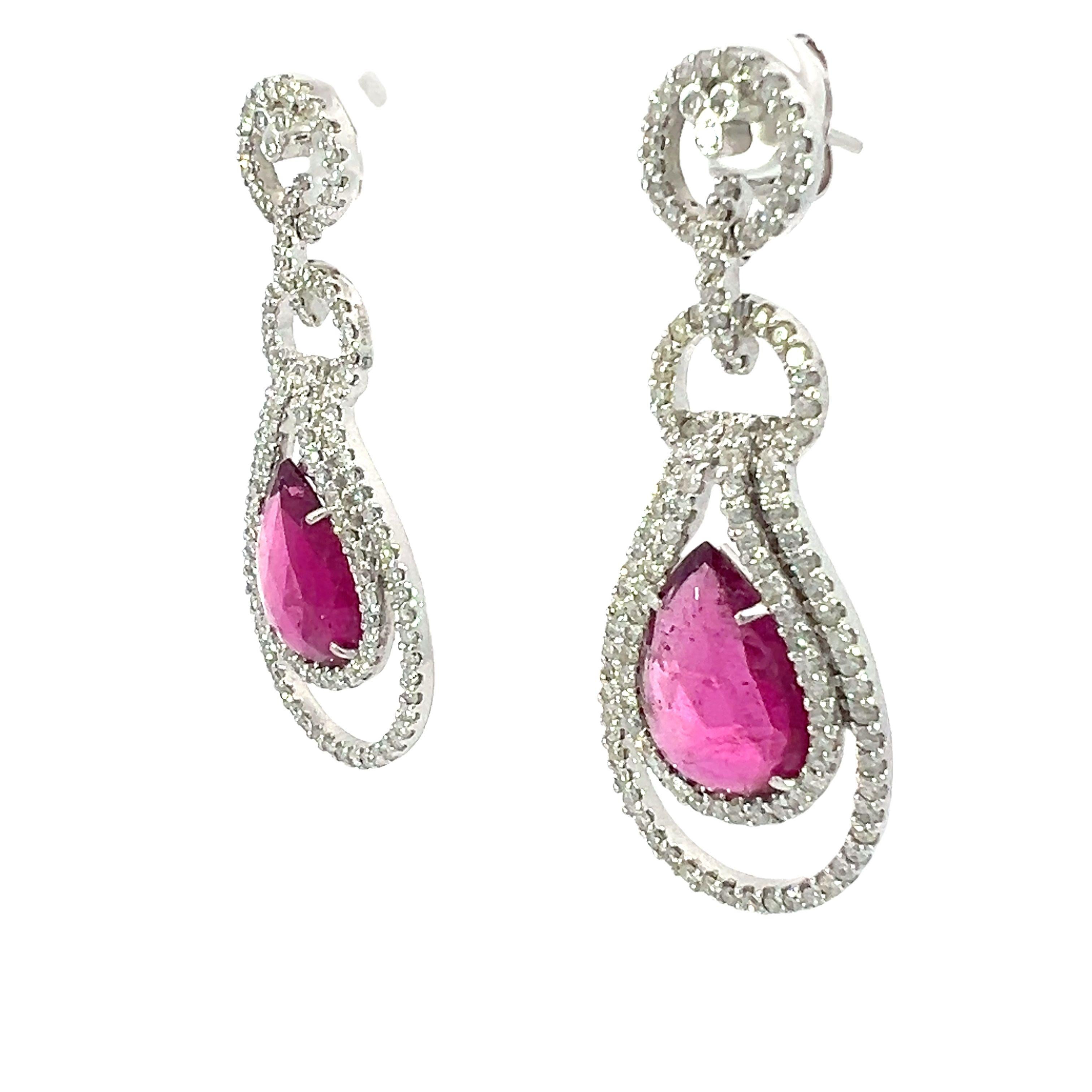 Mixed Cut beautiful natural tourmaline and diamonds earrings For Sale