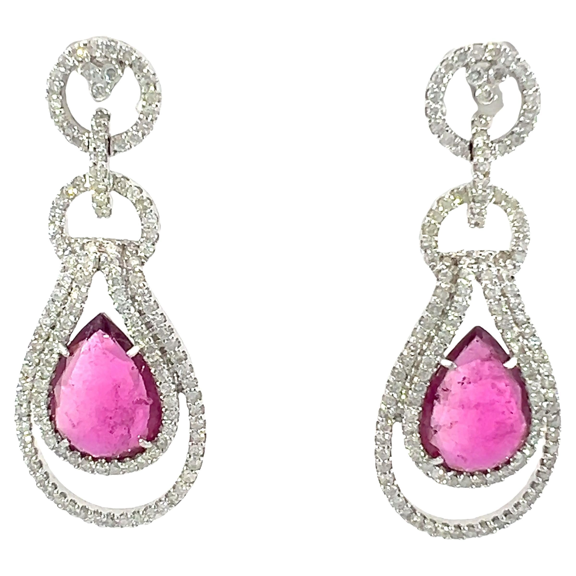 beautiful natural tourmaline and diamonds earrings For Sale