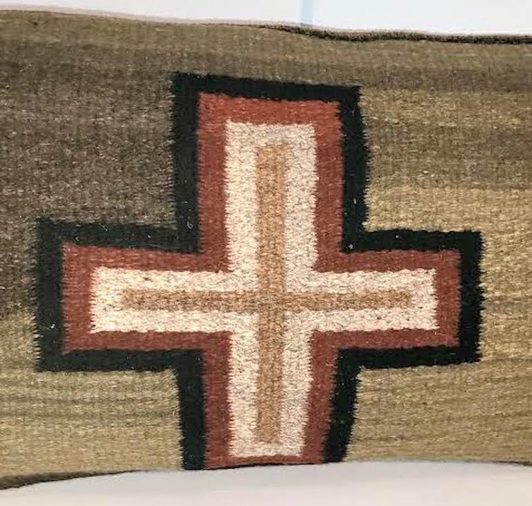 Native American Beautiful Navajo Weaving Pillow with Cross For Sale