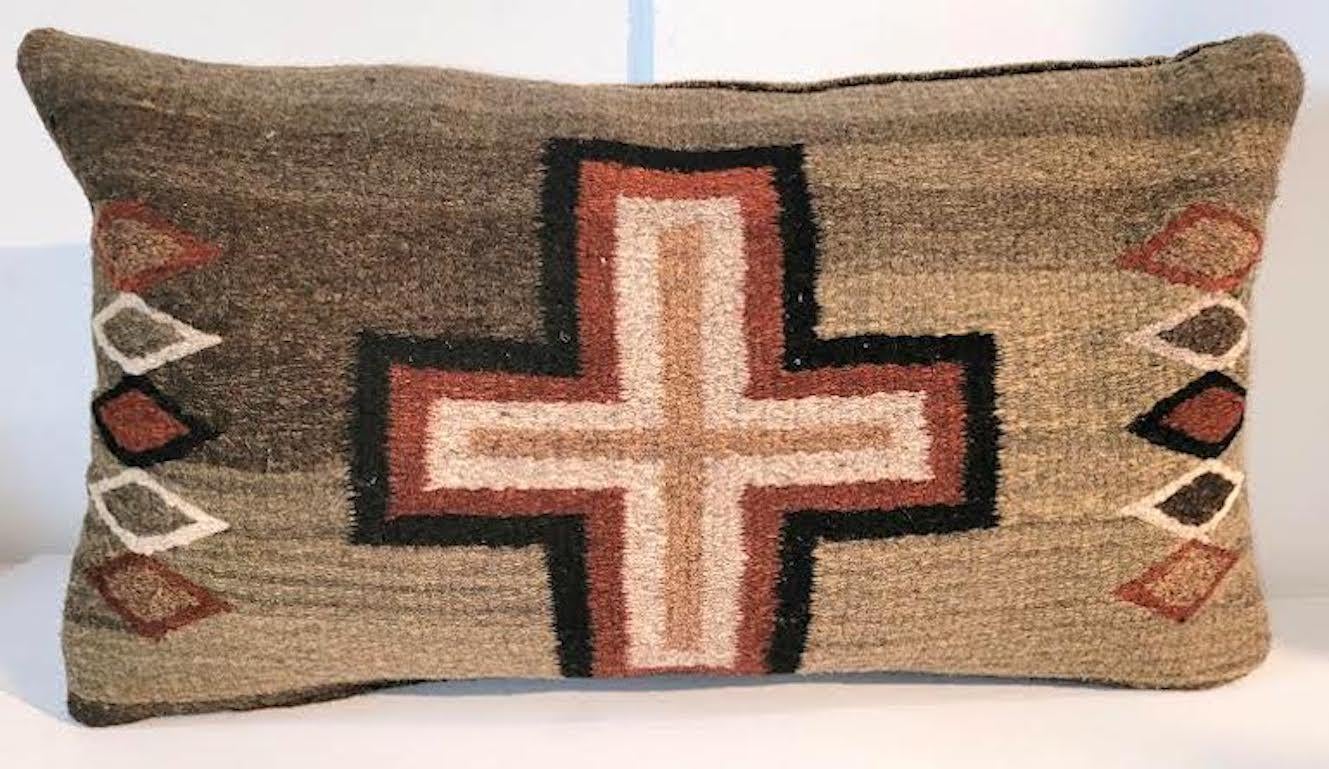 Hand-Woven Beautiful Navajo Weaving Pillow with Cross For Sale