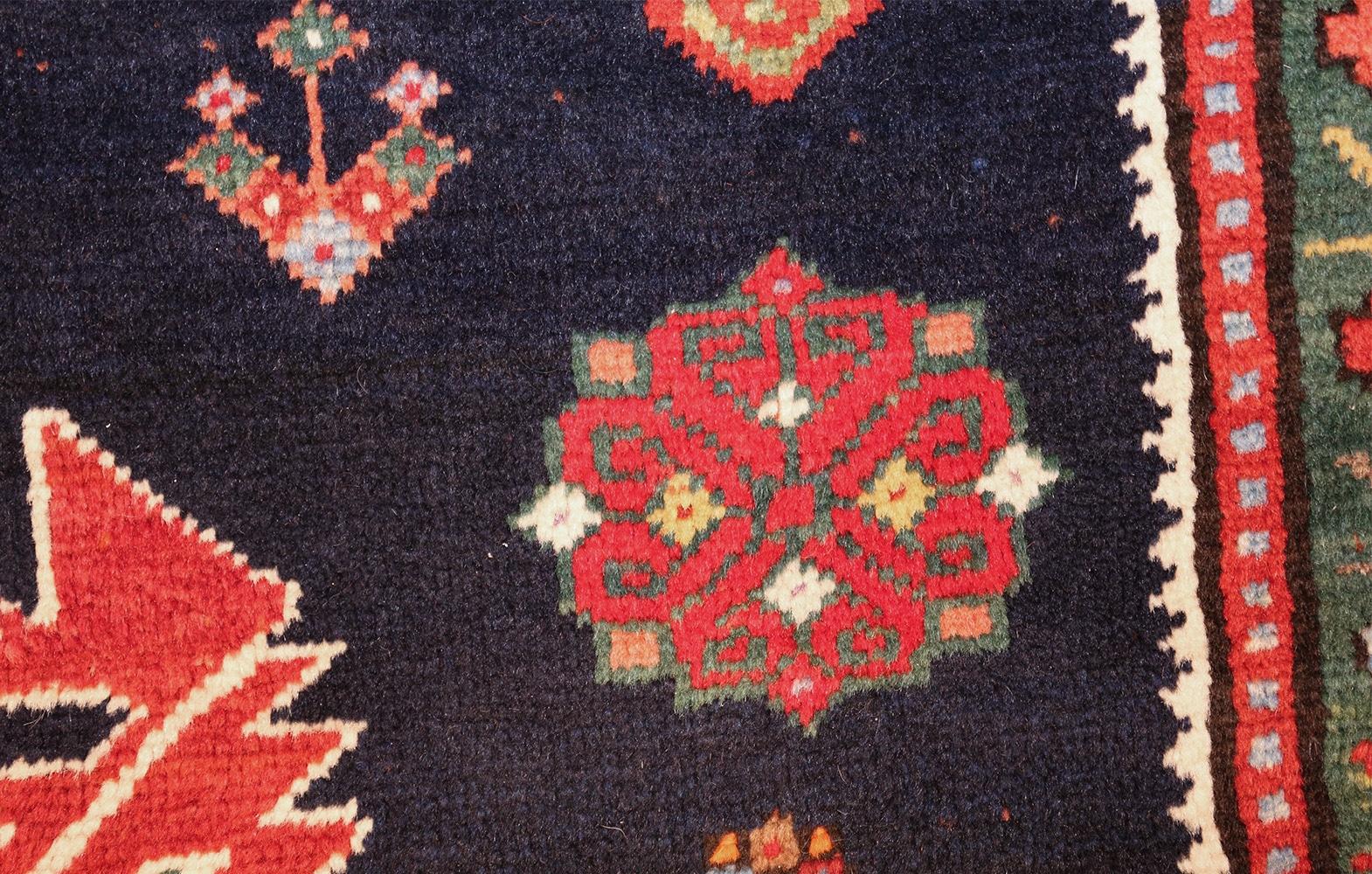 Hand-Knotted Beautiful Navy Blue Antique Tribal Caucasian Kazak Rug 5'9