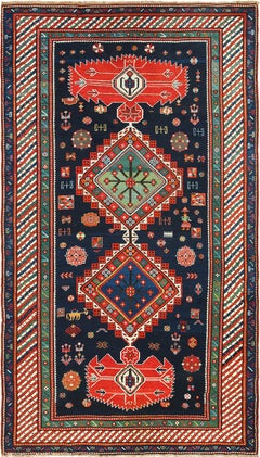 Beautiful Navy Blue Antique Tribal Caucasian Kazak Rug 5'9" x 9'9"