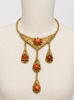 Beautiful necklace in hammered brass and polished agates by Pal Kepenyes