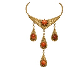 Beautiful necklace in hammered brass and polished agates by Pal Kepenyes