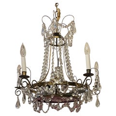 Beautiful Neoclassical 8-Light French Gilt Bronze Red Glass Baltic Chandelier