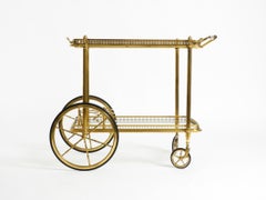 Beautiful Neoclassical Brass Bar Cart with Glass Trays, Maison Jansen, 1960s