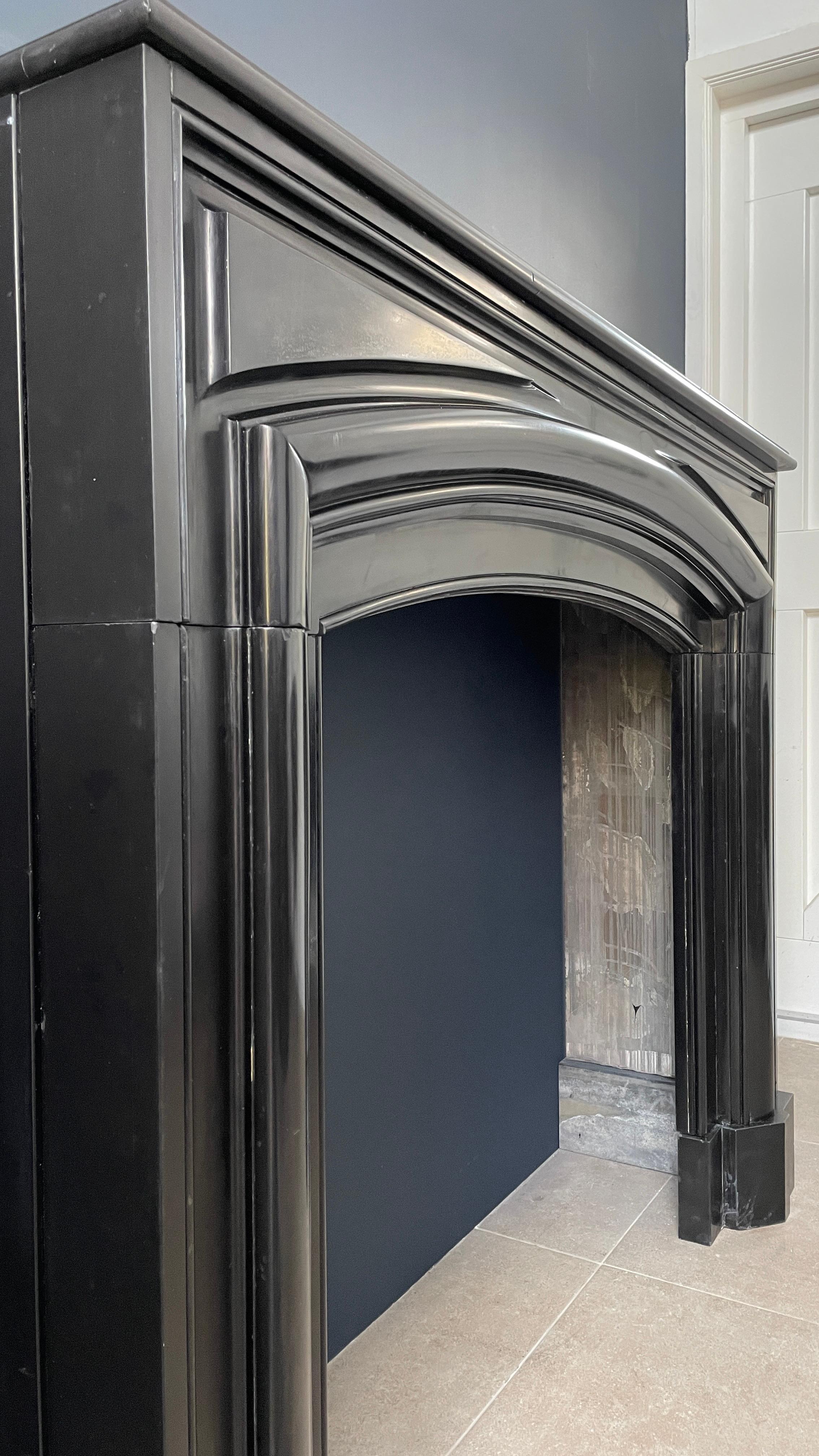 Belgian Beautiful Neoclassical Noir De Mazy Black Marble Antique  Fireplace Surround For Sale