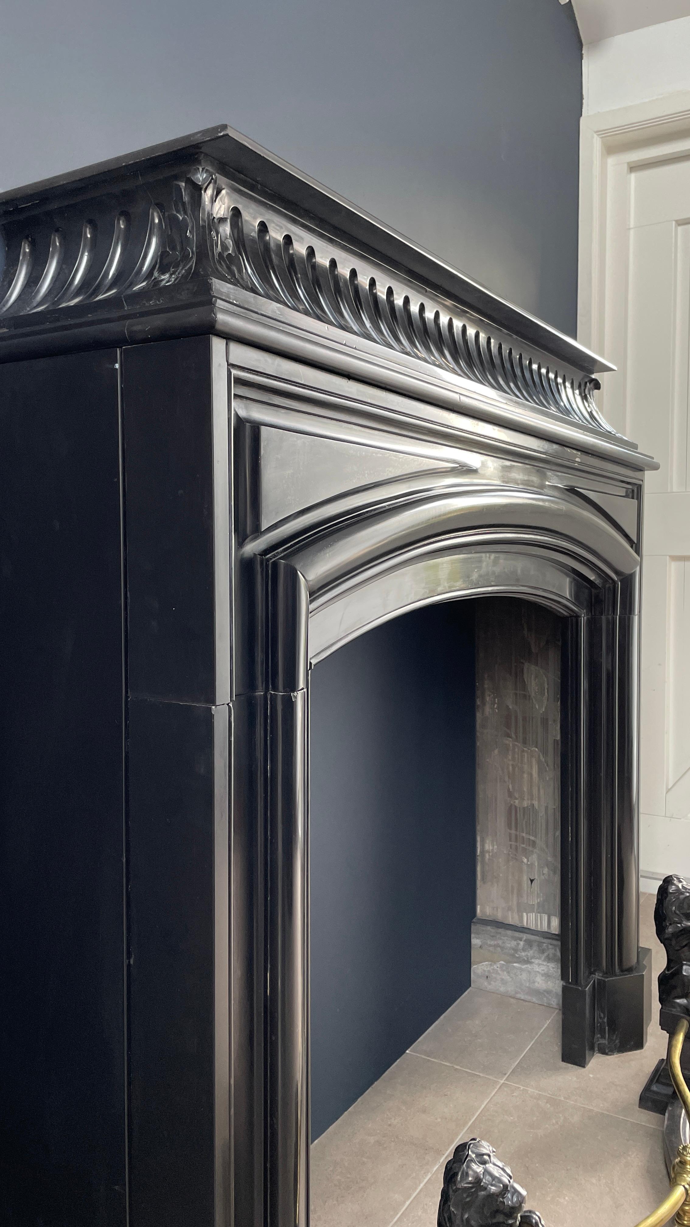 Beautiful Neoclassical Noir De Mazy Black Marble Antique Front Fireplace For Sale 1