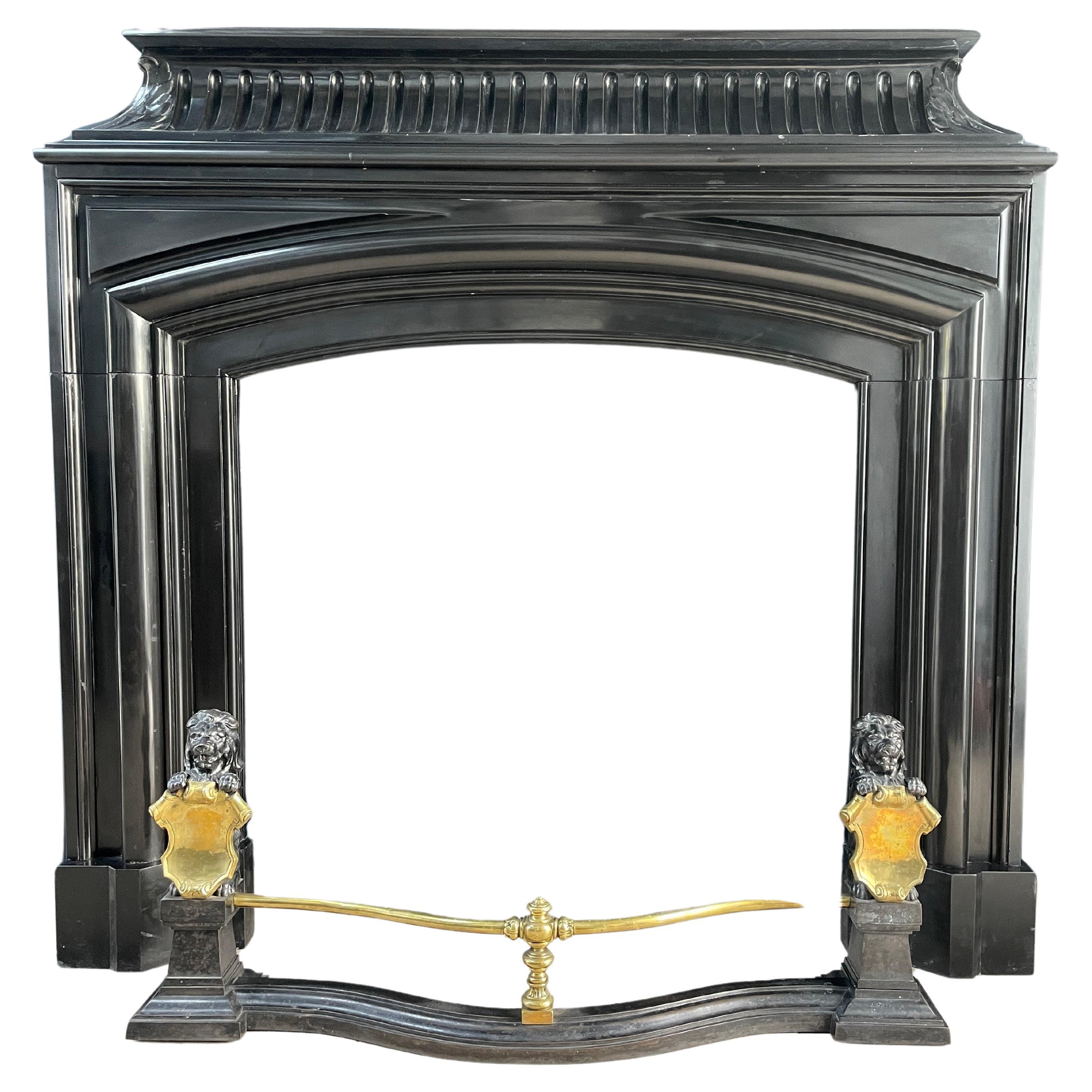 Beautiful Neoclassical Noir De Mazy Black Marble Antique Front Fireplace For Sale