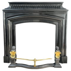 Beautiful Neoclassical Noir De Mazy Black Marble Vintage Front Fireplace