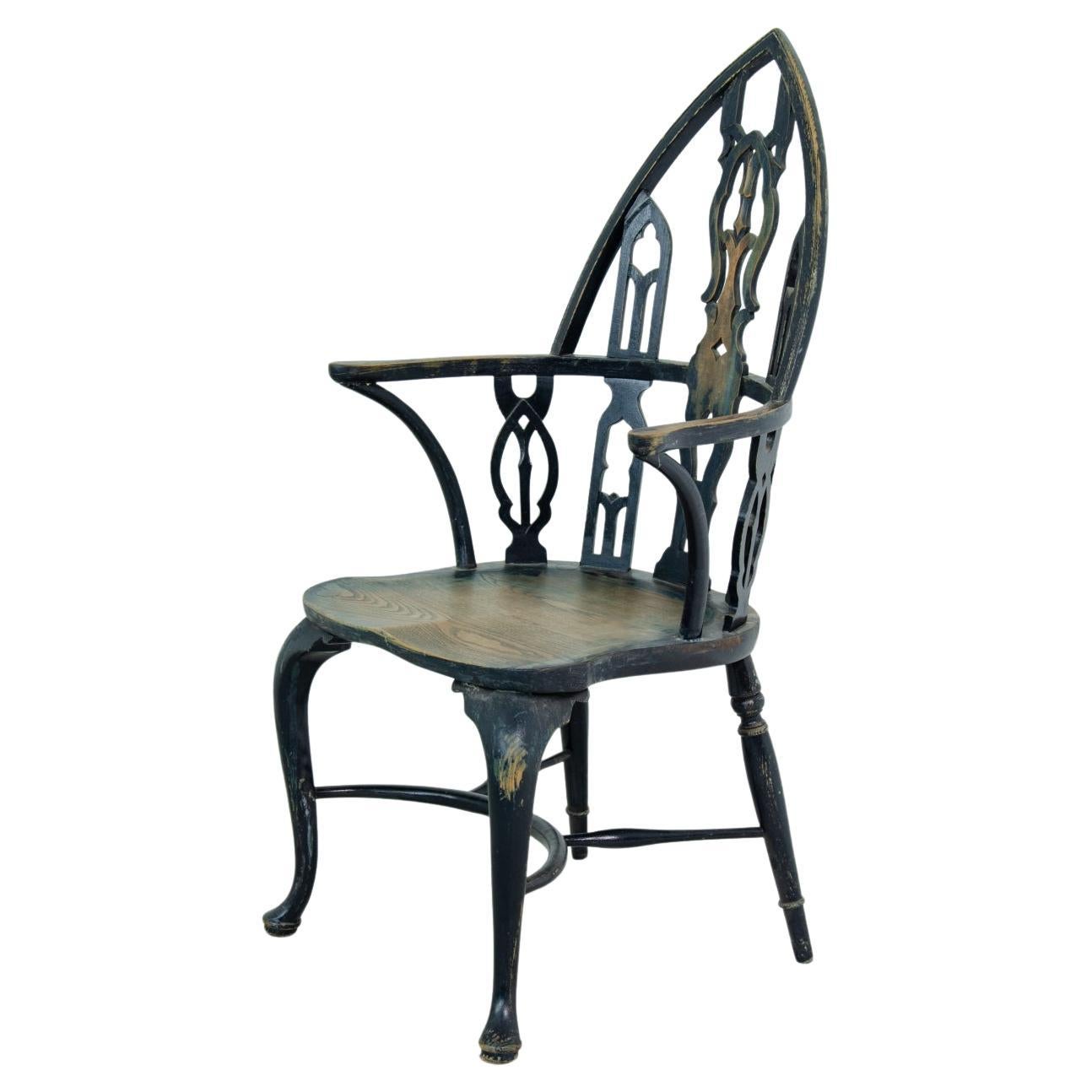 Beautiful Neogothic armchair in ebonized oak wood