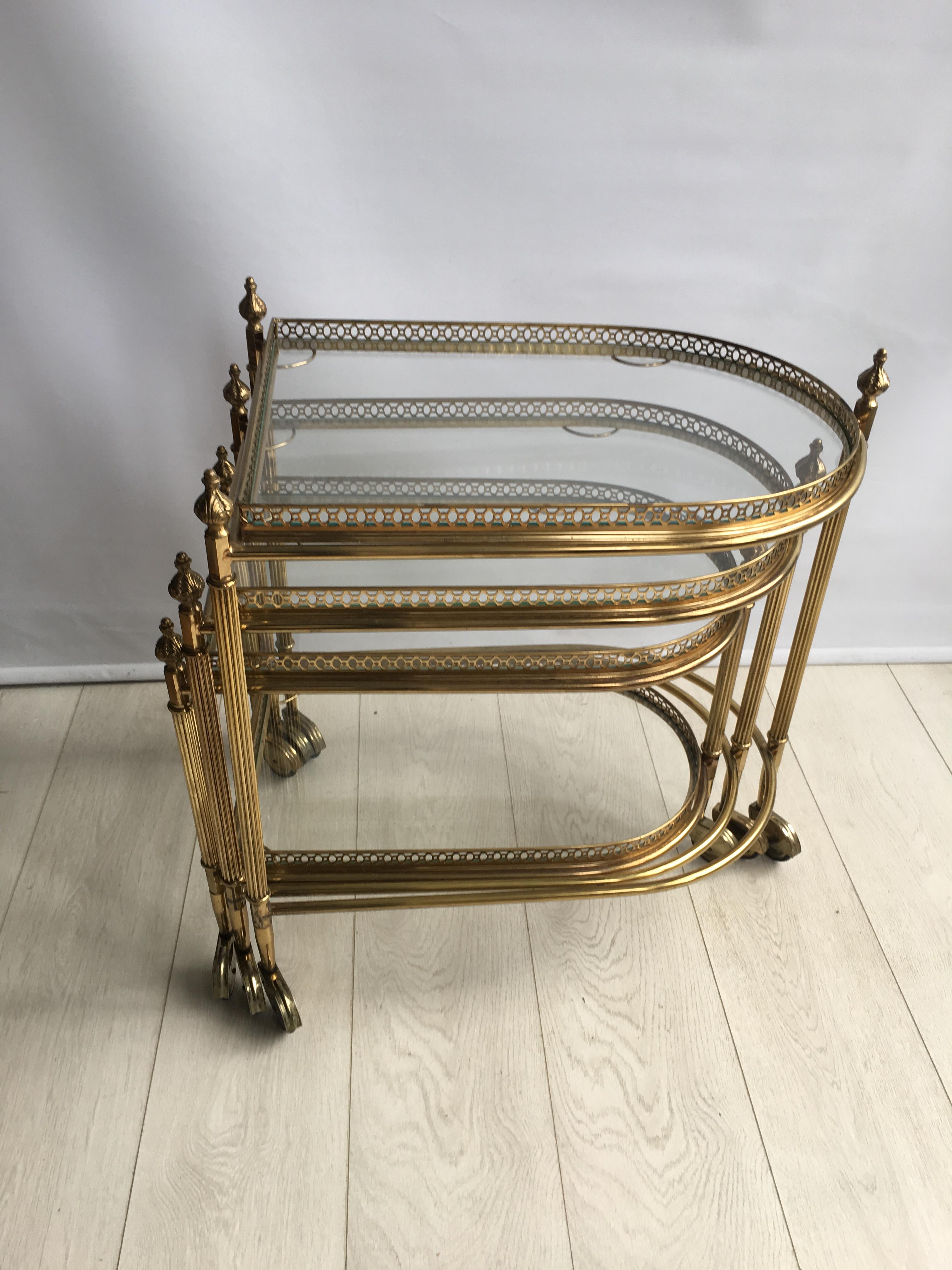 Hollywood Regency Beautiful Nest of Vintage Brass Tables/Trolleys For Sale