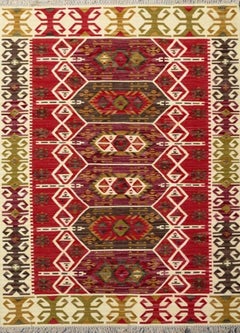 Preciosa Alfombra Kilim Tejida a Mano de Nuevo Diseño de Anatolia  tamaño 6ft 6in x 9ft 10in