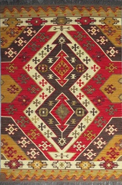 Preciosa Alfombra Kilim Tejida a Mano de Nuevo Diseño de Anatolia  tamaño 6ft 6in x 9ft 10in
