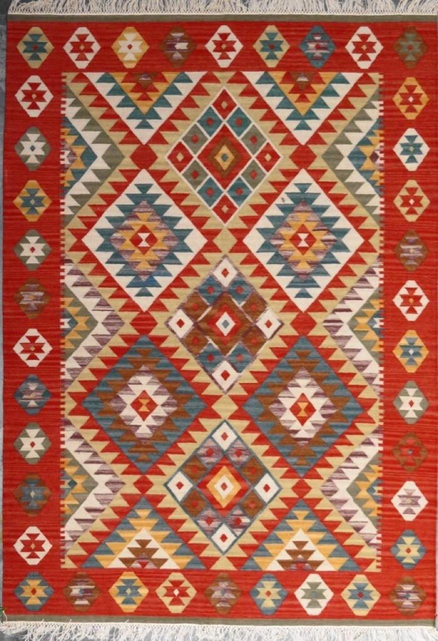 Kazak Beautiful New Anatolian Design Handwoven Kilim Rug, 6ft 6in x 9ft 10in For Sale