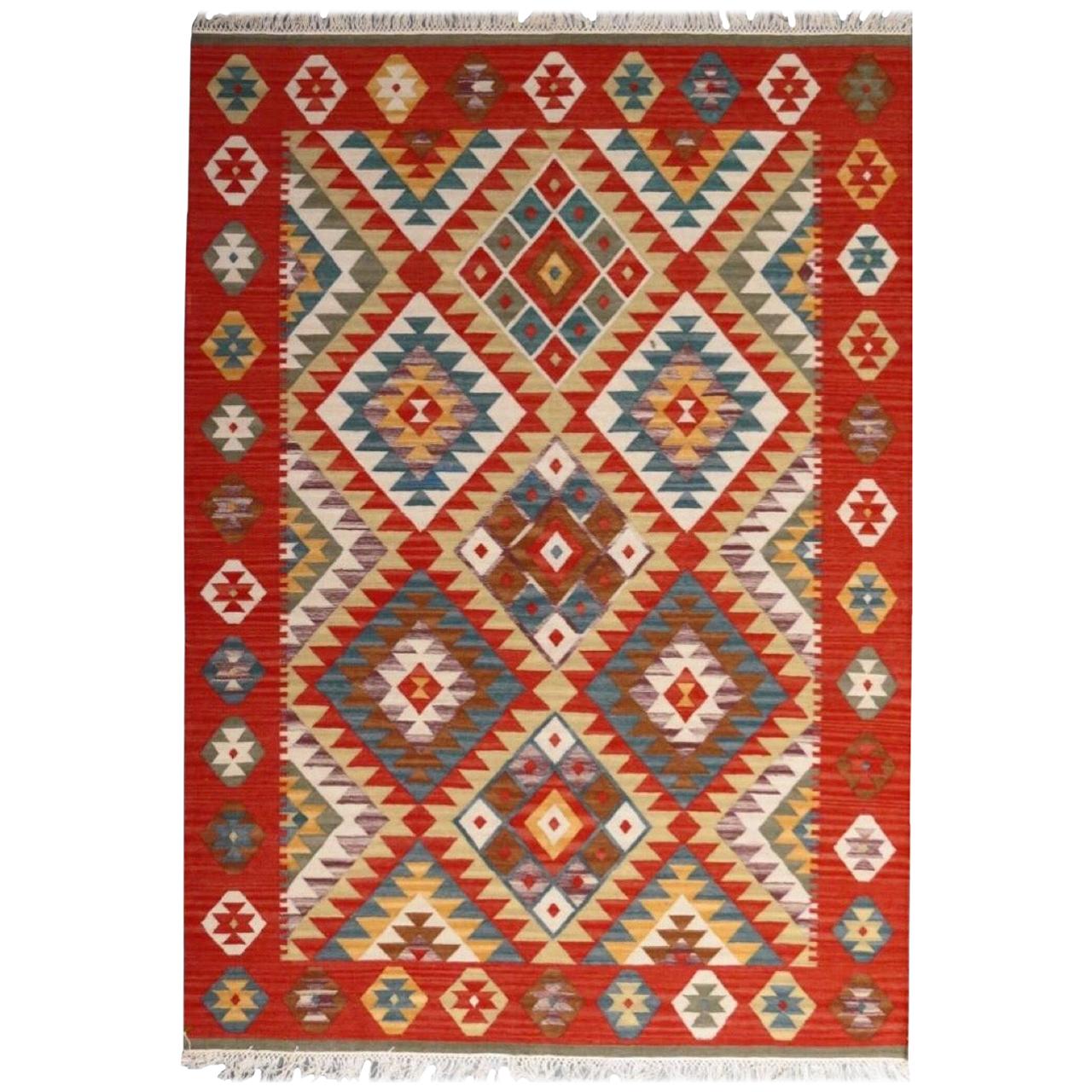 Beautiful New Anatolian Design Handwoven Kilim Rug, 6ft 6in x 9ft 10in For Sale
