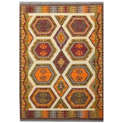 Magnifique tapis Kilim noué à la main de conception anatolienne, 6 pieds 6 po. x 9 pieds 10 po.