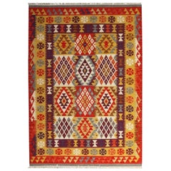 Magnifique tapis Kilim noué à la main de conception anatolienne, 6 pieds 6 po. x 9 pieds 10 po.
