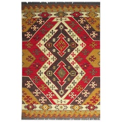 Magnifique tapis Kilim d'Anatolie tissé à la main au design turc