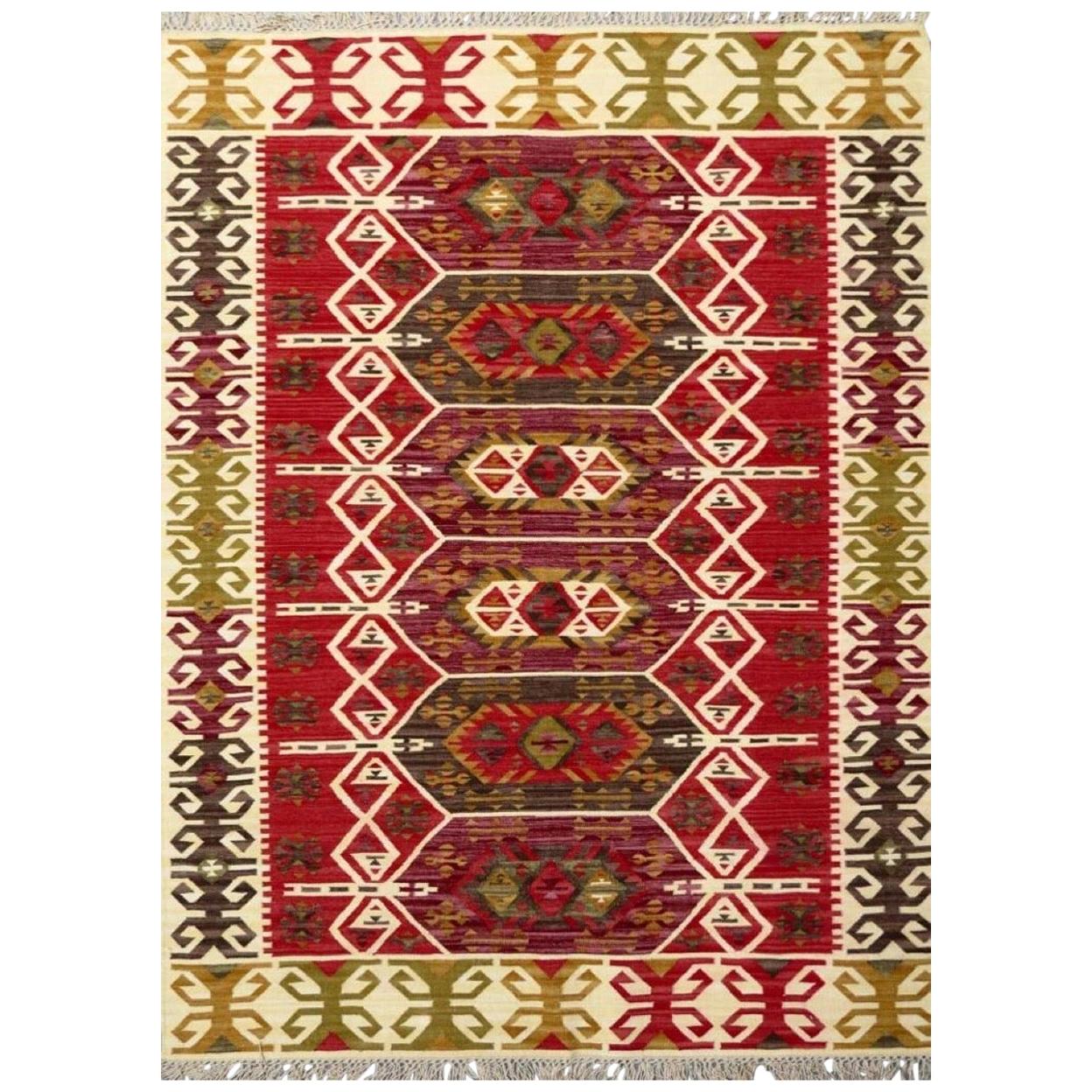 Preciosa Alfombra Kilim Tejida a Mano de Nuevo Diseño de Anatolia
