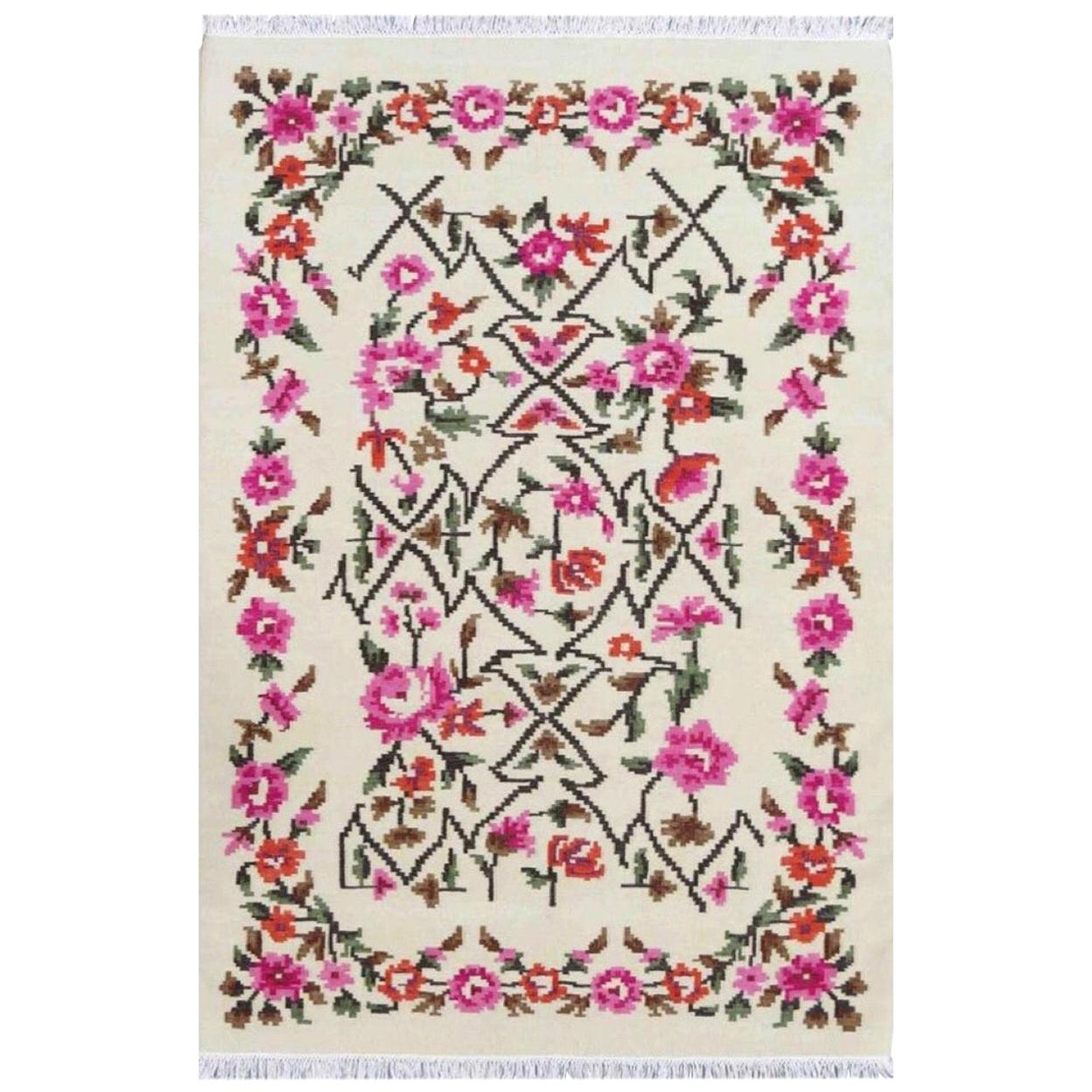 Beautiful New Floral Design Bessarabian Style Flat Kilim Rug For Sale