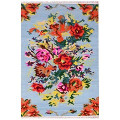 Magnifique tapis Kilim plat de style Bessarabian à motifs floraux neufs