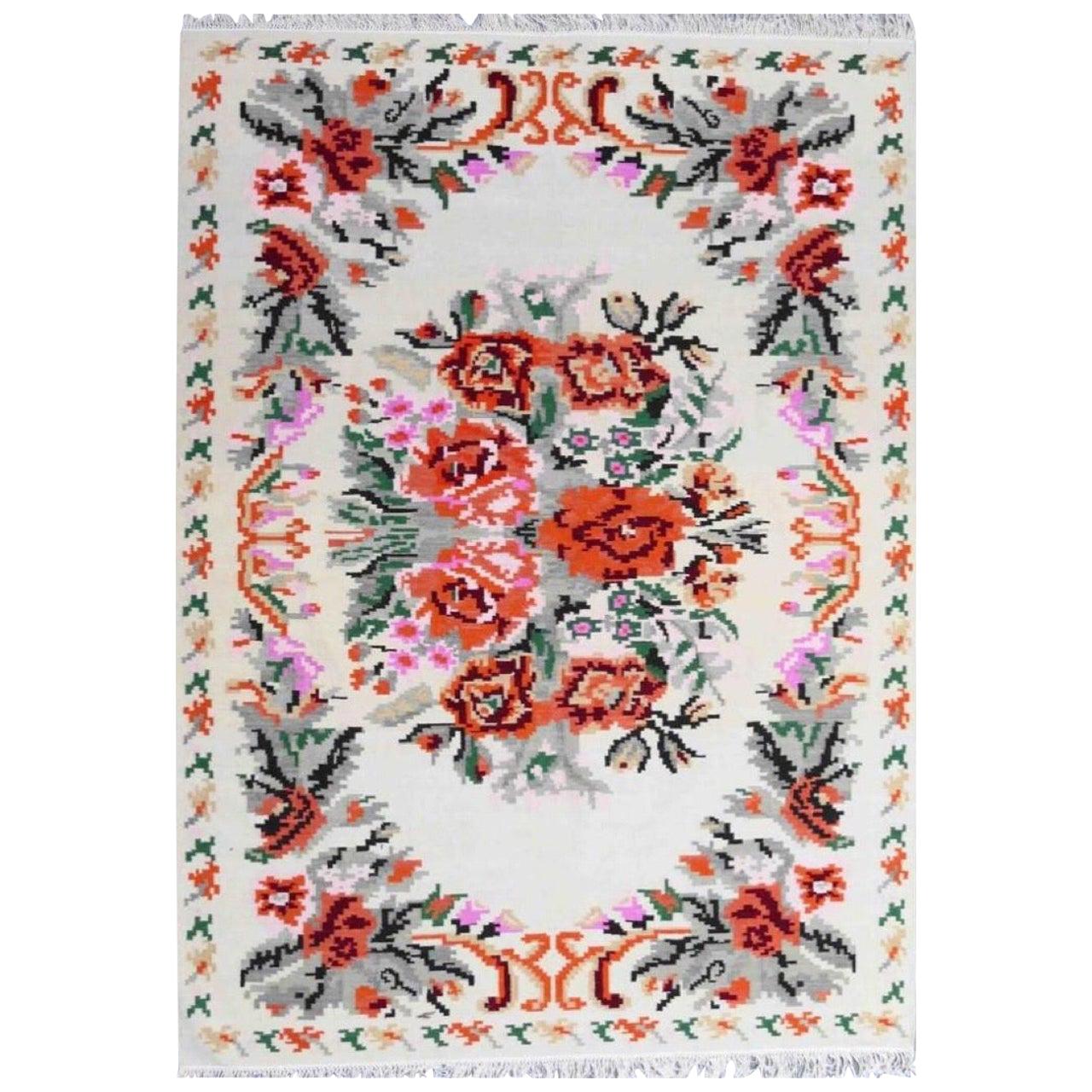 Beautiful New Floral Design Bessarabian Style Flat Kilim Rug For Sale