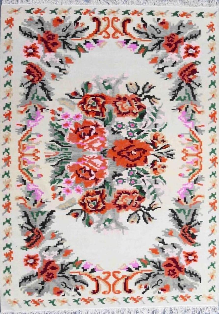 Nice new Kilim with beautiful floral design Aubusson style with beautiful colors, entirely handwoven with wool on cotton foundation.