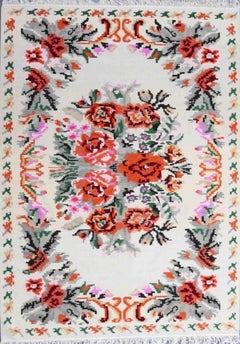 Magnifique tapis Kilim plat de style bessarabique à motifs floraux, 6 pieds 6 po. x 9 pieds 10 po.