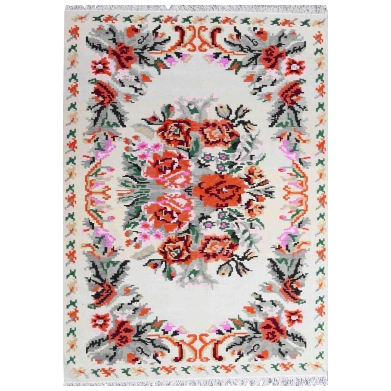 Beautiful New Floral Design Bessarabian Style Flat Kilim Rug, 6ft 6in x 9ft 10in For Sale